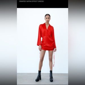 Brand new Zara satin effect red long sleeve dress size small